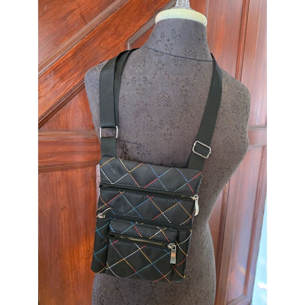 Quilted Crossbody Bag With Adjustable Strap & Zippers